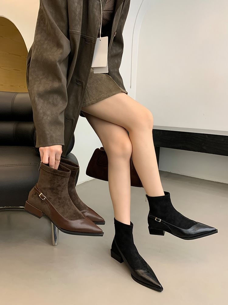 Boots Short Low Pointed Toe Heel