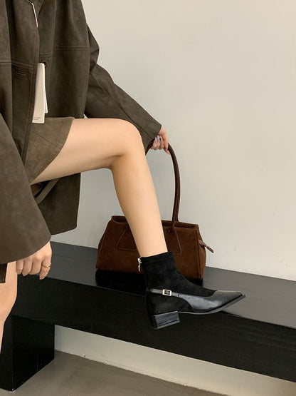 Boots Short Low Pointed Toe Heel