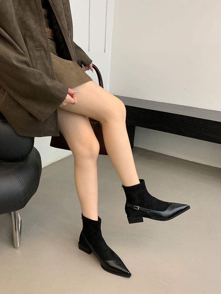 Boots Short Low Pointed Toe Heel