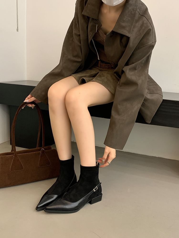 Boots Short Low Pointed Toe Heel