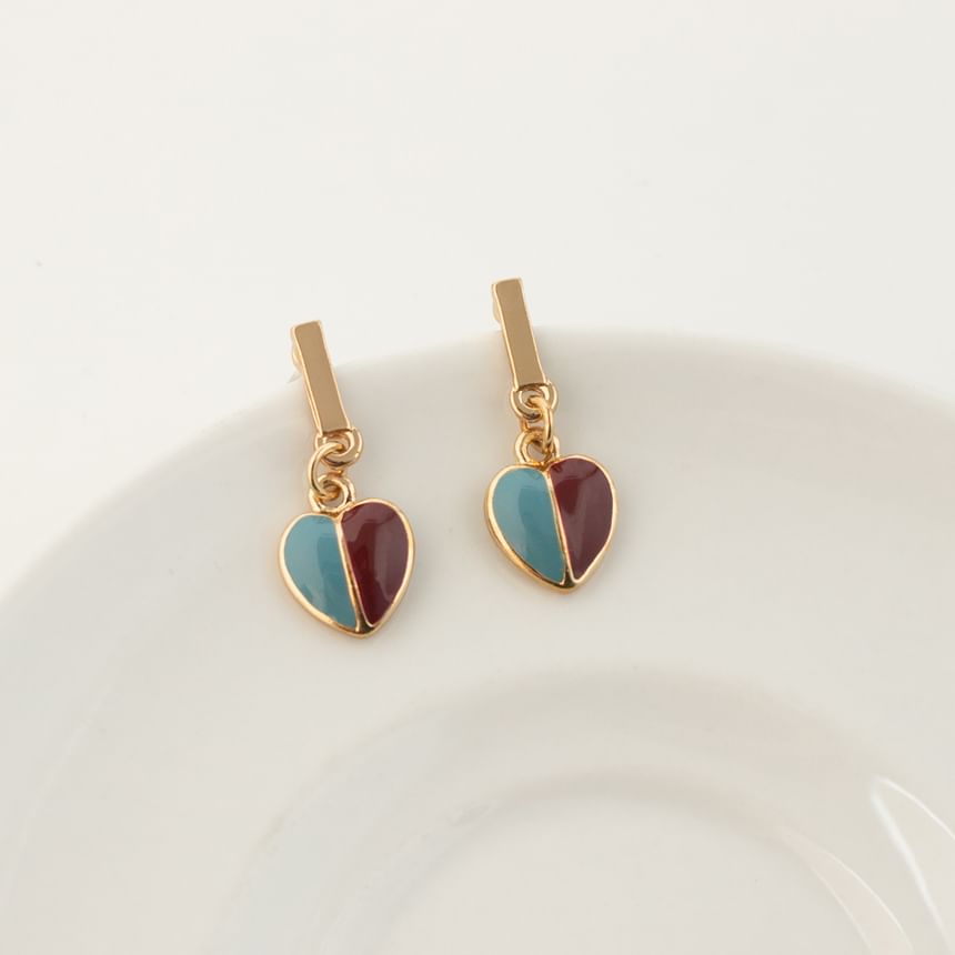 Glaze Alloy Heart Drop Earring