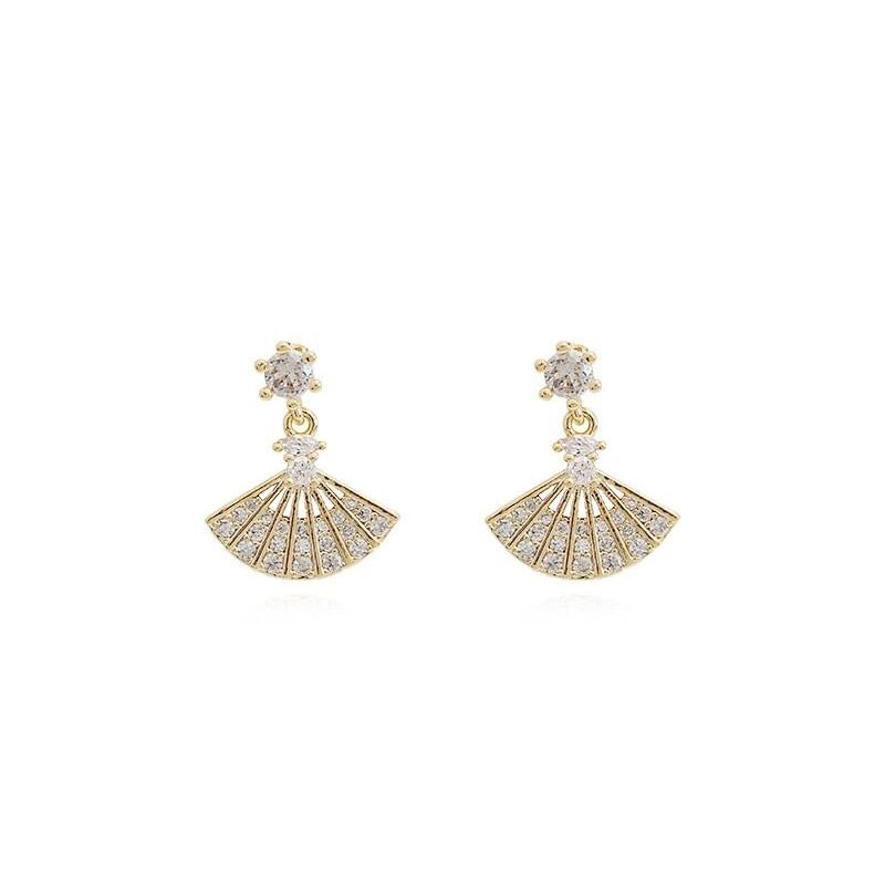 Earring Alloy Drop Rhinestone Fan