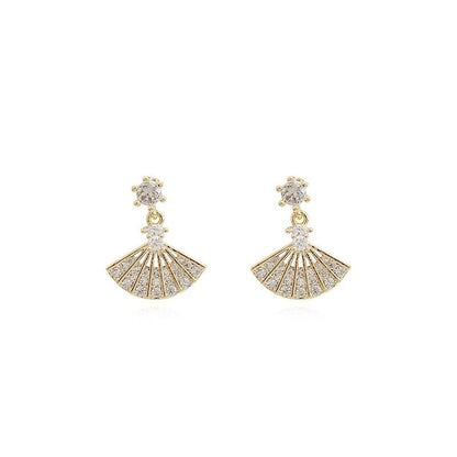 Earring Alloy Drop Rhinestone Fan