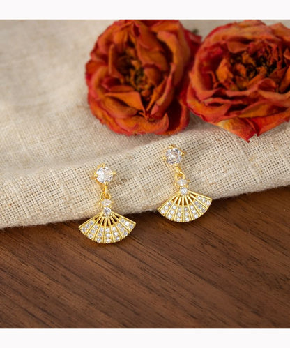 Earring Alloy Drop Rhinestone Fan