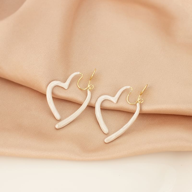 Hoop Earring Heart Open Glaze Alloy