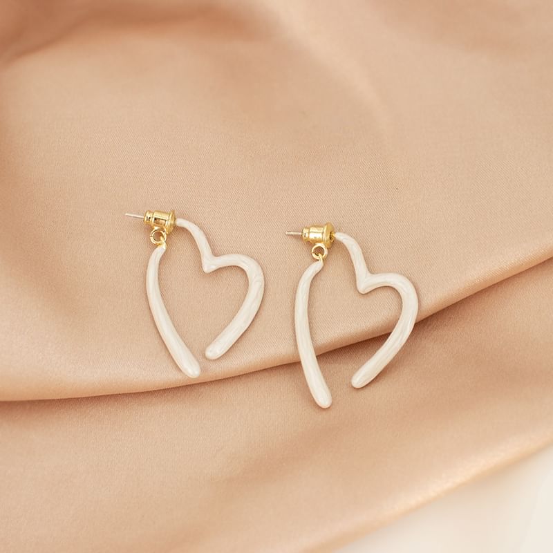 Hoop Earring Heart Open Glaze Alloy