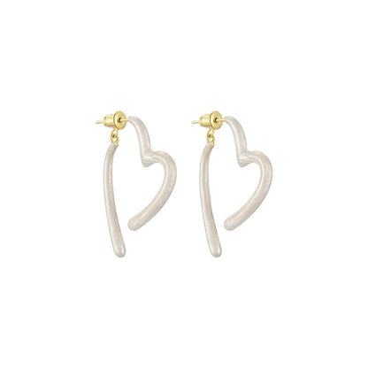 Hoop Earring Heart Open Glaze Alloy
