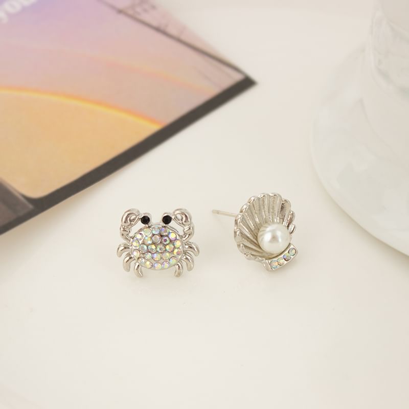 Stud / Earring Pearl Shell Faux Rhinestone Crab Alloy Starfish