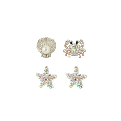 Stud / Earring Pearl Shell Faux Rhinestone Crab Alloy Starfish