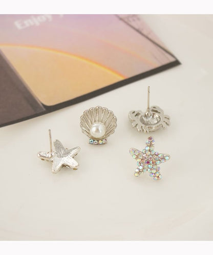 Stud / Earring Pearl Shell Faux Rhinestone Crab Alloy Starfish