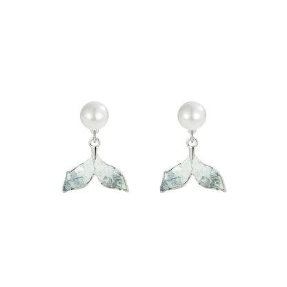 Pearl Alloy Drop Earring Faux Tail Crystal Mermaid
