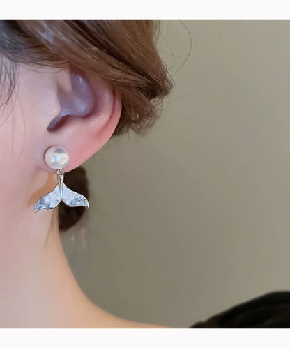 Pearl Alloy Drop Earring Faux Tail Crystal Mermaid