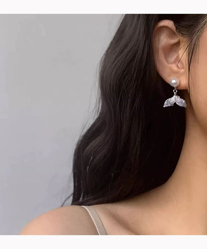 Pearl Alloy Drop Earring Faux Tail Crystal Mermaid