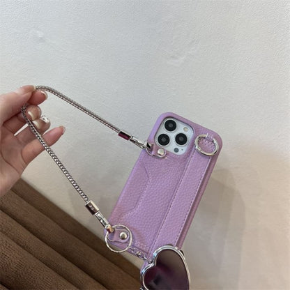 Leather Heart Faux Mirror Case Phone