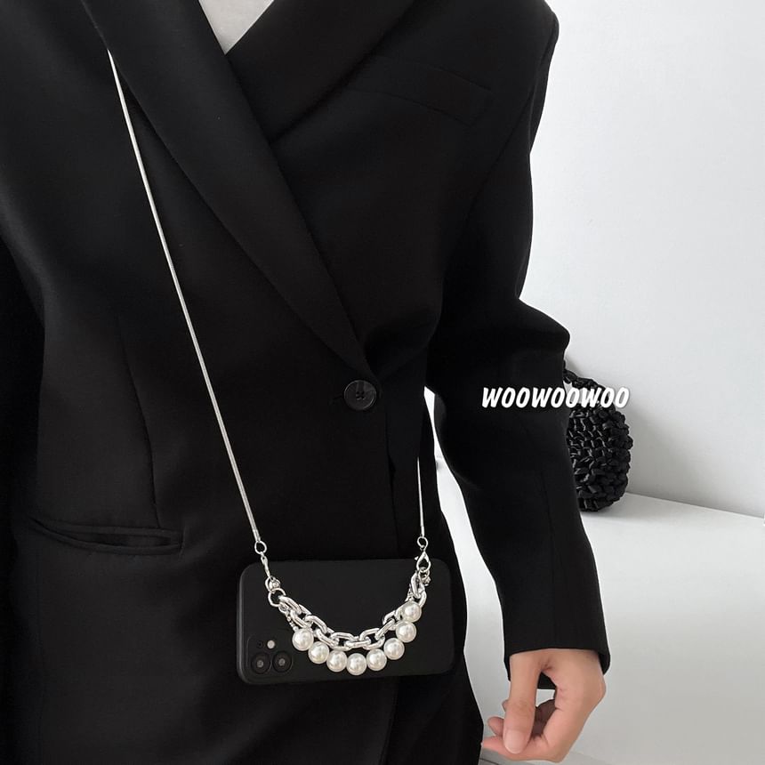 Case Strap Alloy Phone Pearl Faux Lanyard /