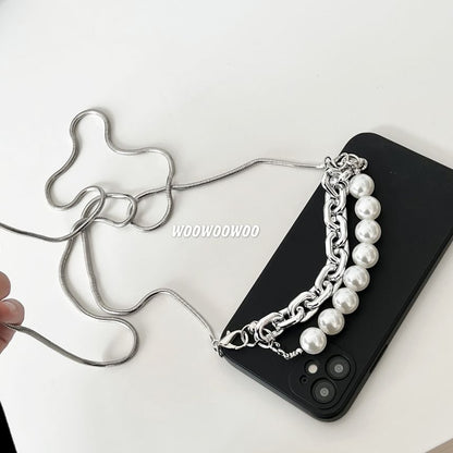 Case Strap Alloy Phone Pearl Faux Lanyard /