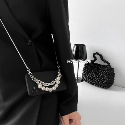 Case Strap Alloy Phone Pearl Faux Lanyard /