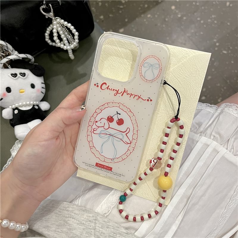 Cherry Dog Phone Case / Strap / Set - iPhone 16 Pro Max / 16 Pro / 16 Plus / 16 / 15 Pro Max / 15 Pro / 15 Plus / 15 / 14 Pro Max / 14 Pro / 14 Plus / 14 / 13 Pro Max / 13 Pro / 13 / 13 Mini