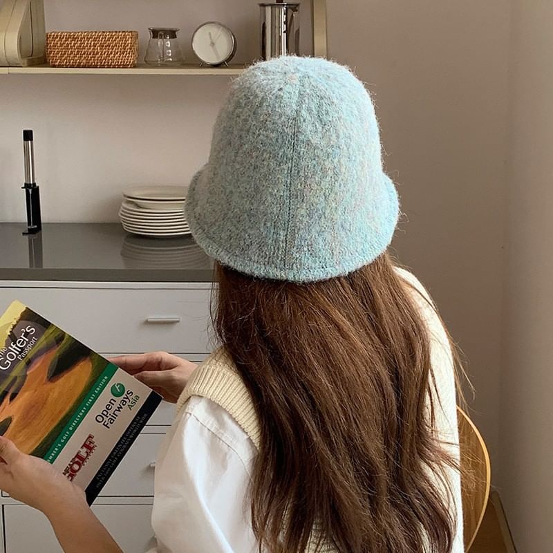 Fuzzy Hat Plain Bucket Knit
