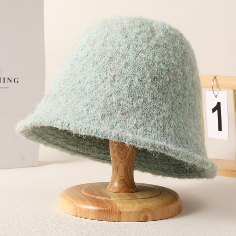 Fuzzy Hat Plain Bucket Knit