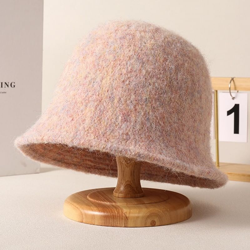 Fuzzy Hat Plain Bucket Knit
