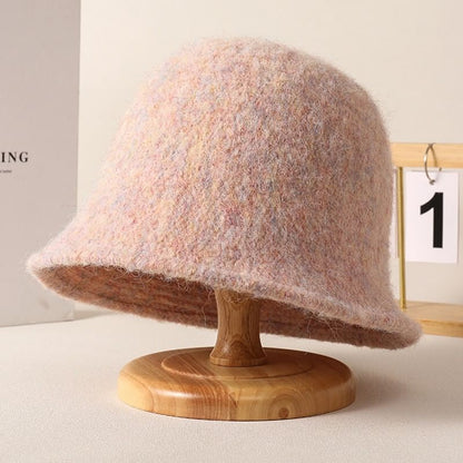 Fuzzy Hat Plain Bucket Knit