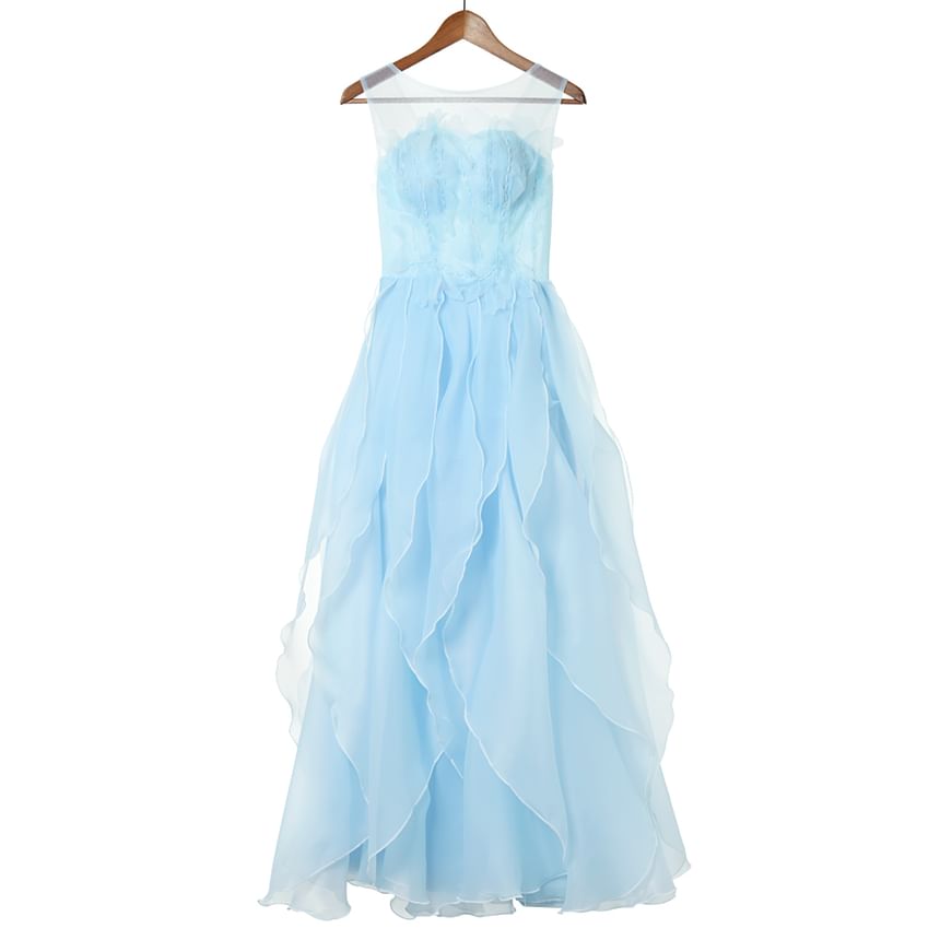 Plain Ruffle A-Line Evening Gown