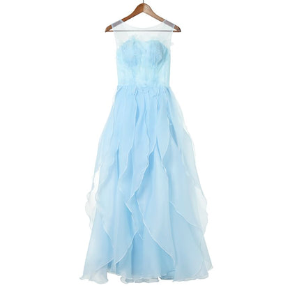 Plain Ruffle A-Line Evening Gown