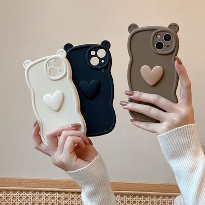 Bear Ear Shaped Heart Applique Phone Case For iPhone 16, 16 Plus, 16 Pro, 16 Pro Max, 15, 15 Pro, 15 Pro Max, 14, 14 Plus, 14 Pro, 14 Pro Max, 13, 13 Pro, 13 Pro Max