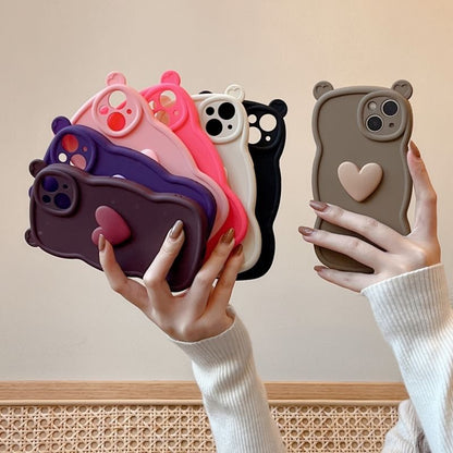 Bear Ear Shaped Heart Applique Phone Case For iPhone 16, 16 Plus, 16 Pro, 16 Pro Max, 15, 15 Pro, 15 Pro Max, 14, 14 Plus, 14 Pro, 14 Pro Max, 13, 13 Pro, 13 Pro Max