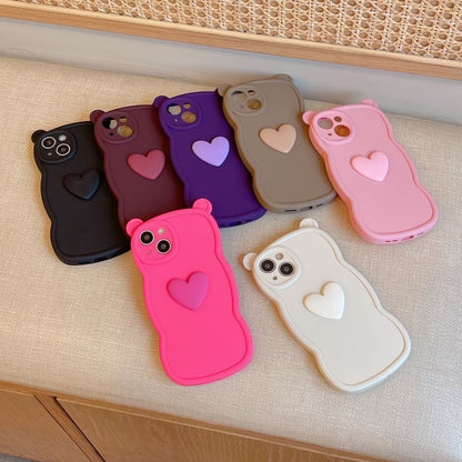 Bear Ear Shaped Heart Applique Phone Case For iPhone 16, 16 Plus, 16 Pro, 16 Pro Max, 15, 15 Pro, 15 Pro Max, 14, 14 Plus, 14 Pro, 14 Pro Max, 13, 13 Pro, 13 Pro Max