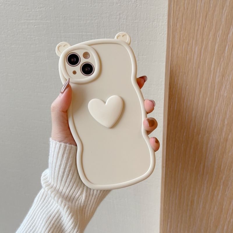 Bear Ear Shaped Heart Applique Phone Case For iPhone 16, 16 Plus, 16 Pro, 16 Pro Max, 15, 15 Pro, 15 Pro Max, 14, 14 Plus, 14 Pro, 14 Pro Max, 13, 13 Pro, 13 Pro Max