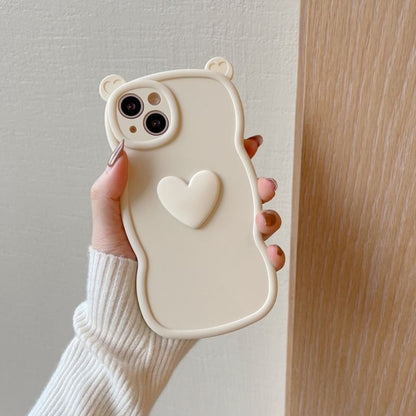Bear Ear Shaped Heart Applique Phone Case For iPhone 16, 16 Plus, 16 Pro, 16 Pro Max, 15, 15 Pro, 15 Pro Max, 14, 14 Plus, 14 Pro, 14 Pro Max, 13, 13 Pro, 13 Pro Max