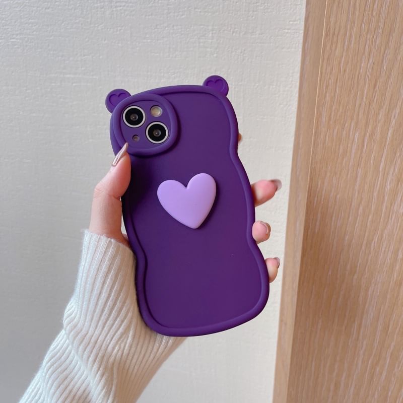 Bear Ear Shaped Heart Applique Phone Case For iPhone 16, 16 Plus, 16 Pro, 16 Pro Max, 15, 15 Pro, 15 Pro Max, 14, 14 Plus, 14 Pro, 14 Pro Max, 13, 13 Pro, 13 Pro Max