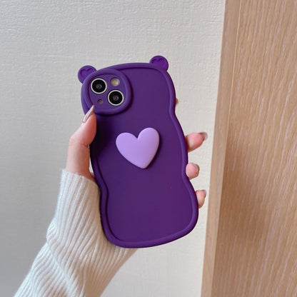 Bear Ear Shaped Heart Applique Phone Case For iPhone 16, 16 Plus, 16 Pro, 16 Pro Max, 15, 15 Pro, 15 Pro Max, 14, 14 Plus, 14 Pro, 14 Pro Max, 13, 13 Pro, 13 Pro Max