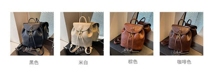 Plain Leather Backpack Flap Faux