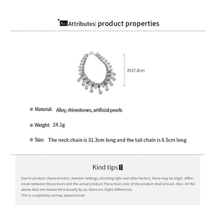 Faux Necklace Rhinestone Pearl Fringed