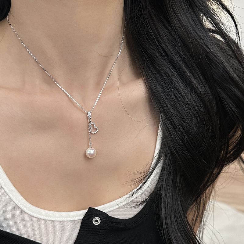 Faux Pearl Gourd Rhinestone Pendant Necklace