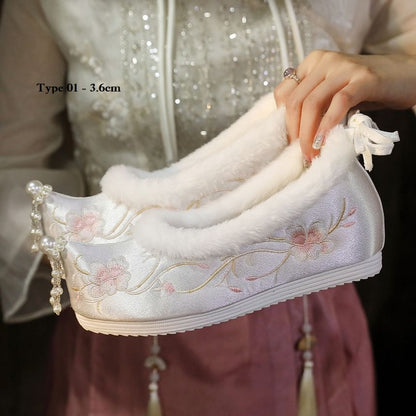 Beaded Designs) Fleece-Lined Wedge Hidden (Various Heel Embroidered Pumps