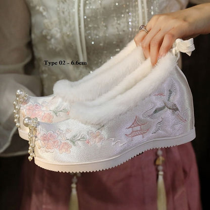 Beaded Designs) Fleece-Lined Wedge Hidden (Various Heel Embroidered Pumps