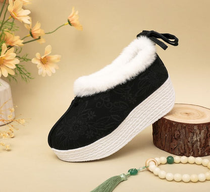 Platform Pumps Heel Bow Wedge Fleece-Lined