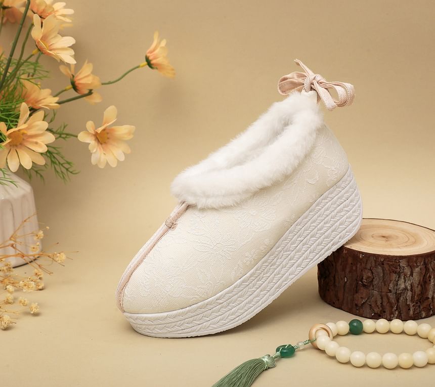 Platform Pumps Heel Bow Wedge Fleece-Lined