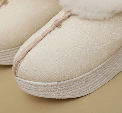 Platform Pumps Heel Bow Wedge Fleece-Lined