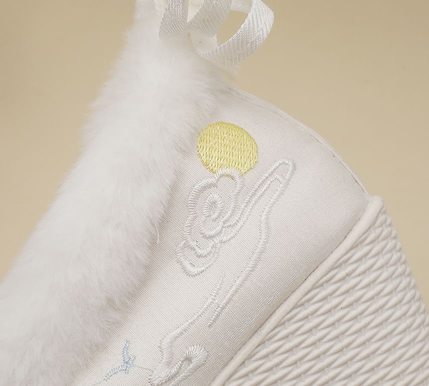 Heel Embroidered Wedge Pumps Fleece-Lined