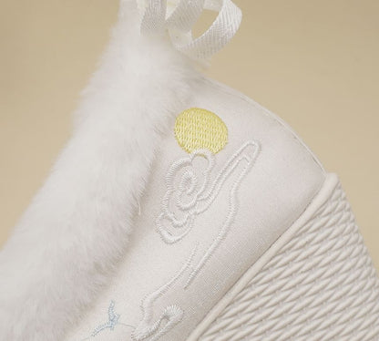 Heel Embroidered Wedge Pumps Fleece-Lined