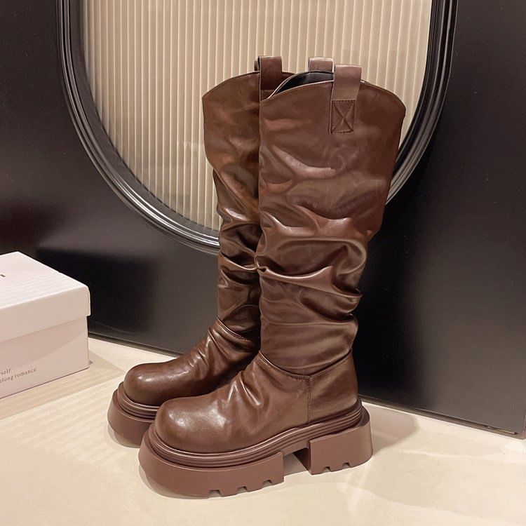 High Ruched Boots Platform Knee