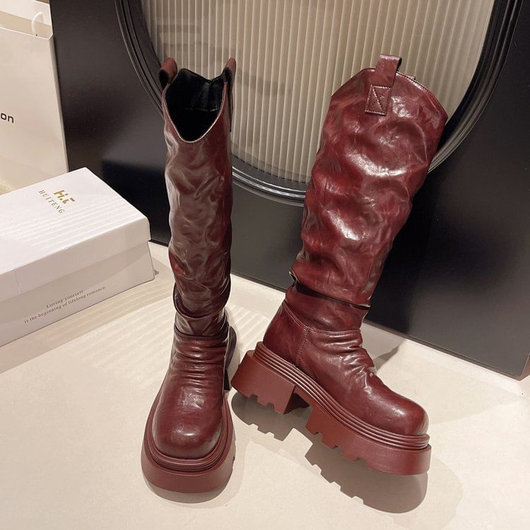 High Ruched Boots Platform Knee