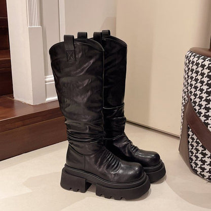 High Ruched Boots Platform Knee