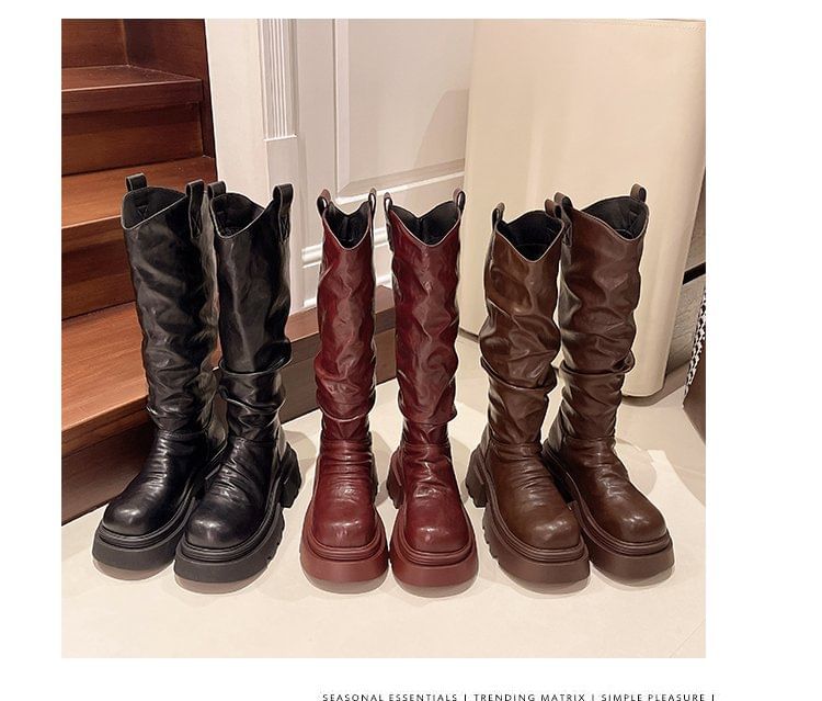 High Ruched Boots Platform Knee