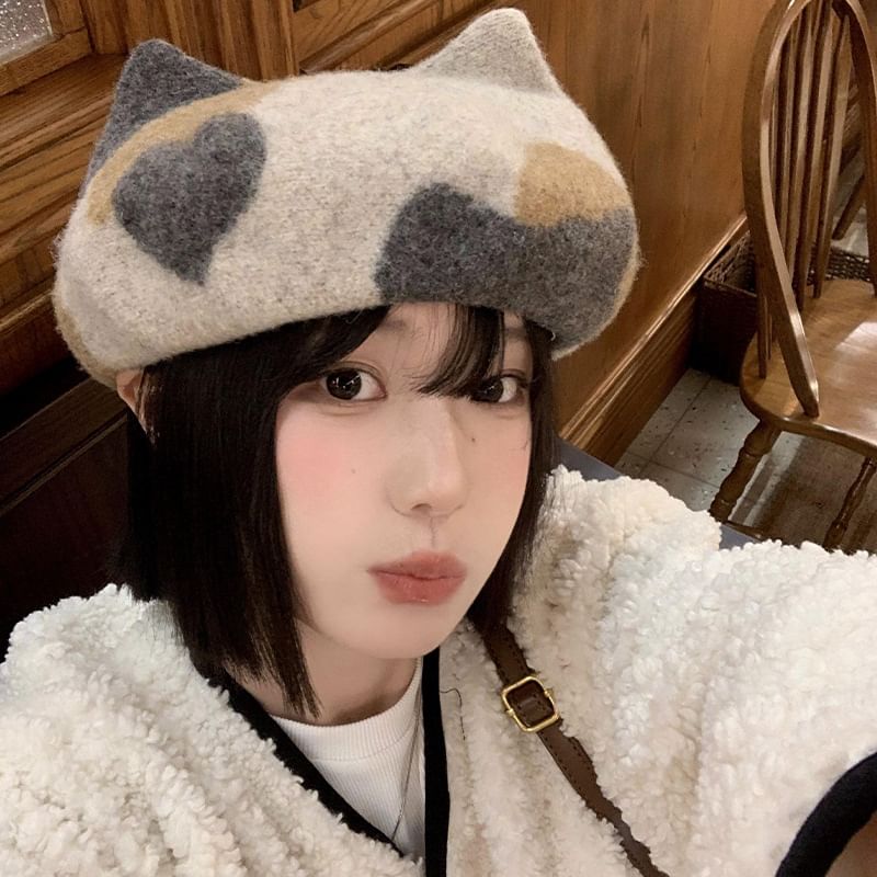 Beret Cat Ear Patterned